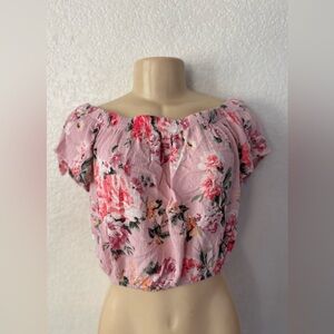 Macy's Pink Floral Off-Shoulder Blouse sexy casual summer y2k